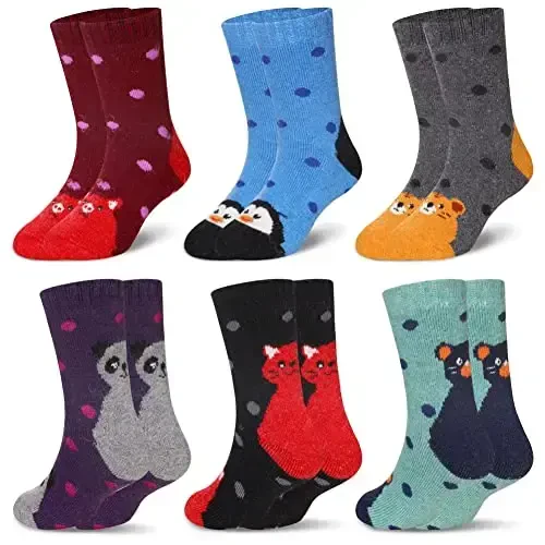 Eocom Kids Wool Socks For Boys Girls Warm Hiking Thermal Winter Cozy Soft Thick Toddlers Crew Boot Socks 6 Pairs - 1