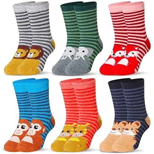 Eocom Kids Wool Socks For Boys Girls Warm Hiking Thermal Winter Cozy Soft Thick Toddlers Crew Boot Socks 6 Pairs - Eocom
