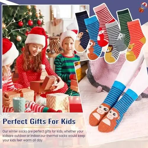 Eocom Kids Wool Socks For Boys Girls Warm Hiking Thermal Winter Cozy Soft Thick Toddlers Crew Boot Socks 6 Pairs - Eocom (1)