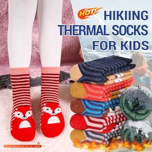 Eocom Kids Wool Socks For Boys Girls Warm Hiking Thermal Winter Cozy Soft Thick Toddlers Crew Boot Socks 6 Pairs - 3