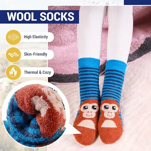 Eocom Kids Wool Socks For Boys Girls Warm Hiking Thermal Winter Cozy Soft Thick Toddlers Crew Boot Socks 6 Pairs - 4