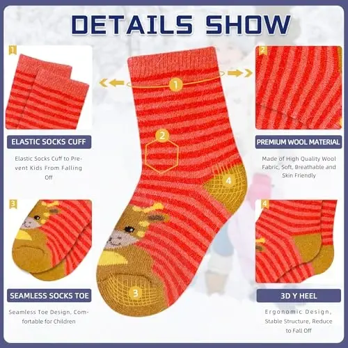 Eocom Kids Wool Socks For Boys Girls Warm Hiking Thermal Winter Cozy Soft Thick Toddlers Crew Boot Socks 6 Pairs - 5