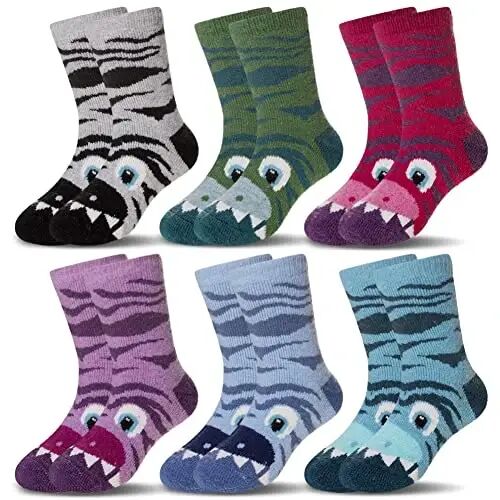 Eocom Kids Wool Socks For Boys Girls Warm Hiking Thermal Winter Cozy Soft Thick Toddlers Crew Boot Socks 6 Pairs - Eocom