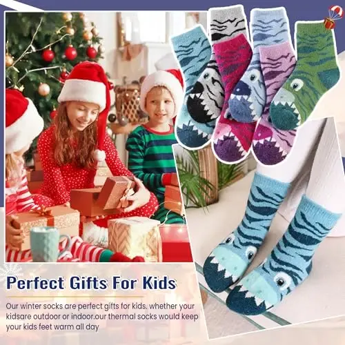 Eocom Kids Wool Socks For Boys Girls Warm Hiking Thermal Winter Cozy Soft Thick Toddlers Crew Boot Socks 6 Pairs - 2