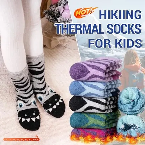 Eocom Kids Wool Socks For Boys Girls Warm Hiking Thermal Winter Cozy Soft Thick Toddlers Crew Boot Socks 6 Pairs - 3