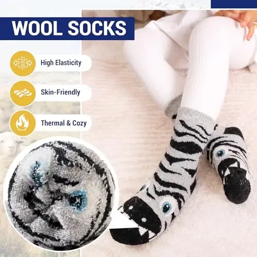 Eocom Kids Wool Socks For Boys Girls Warm Hiking Thermal Winter Cozy Soft Thick Toddlers Crew Boot Socks 6 Pairs - 4
