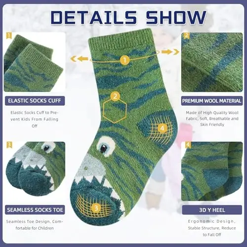 Eocom Kids Wool Socks For Boys Girls Warm Hiking Thermal Winter Cozy Soft Thick Toddlers Crew Boot Socks 6 Pairs - 5