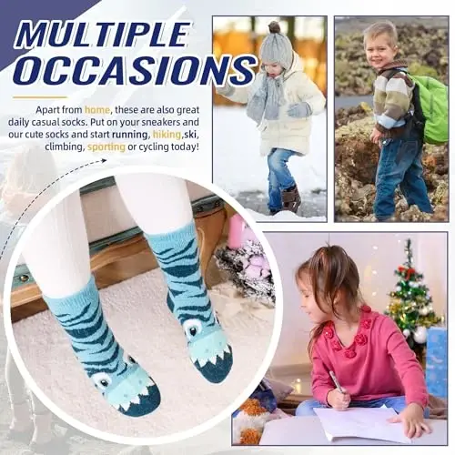 Eocom Kids Wool Socks For Boys Girls Warm Hiking Thermal Winter Cozy Soft Thick Toddlers Crew Boot Socks 6 Pairs - 6