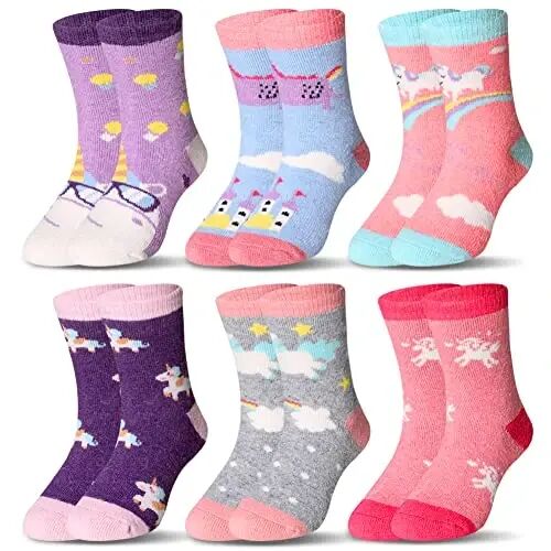 Eocom Kids Wool Socks For Boys Girls Warm Hiking Thermal Winter Cozy Soft Thick Toddlers Crew Boot Socks 6 Pairs - Eocom