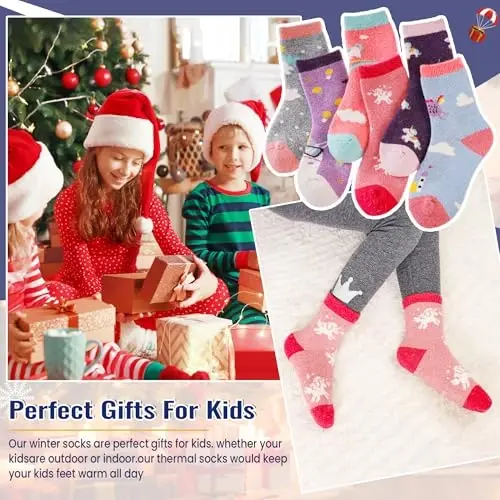 Eocom Kids Wool Socks For Boys Girls Warm Hiking Thermal Winter Cozy Soft Thick Toddlers Crew Boot Socks 6 Pairs - Eocom (1)