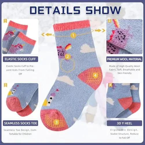 Eocom Kids Wool Socks For Boys Girls Warm Hiking Thermal Winter Cozy Soft Thick Toddlers Crew Boot Socks 6 Pairs - 5