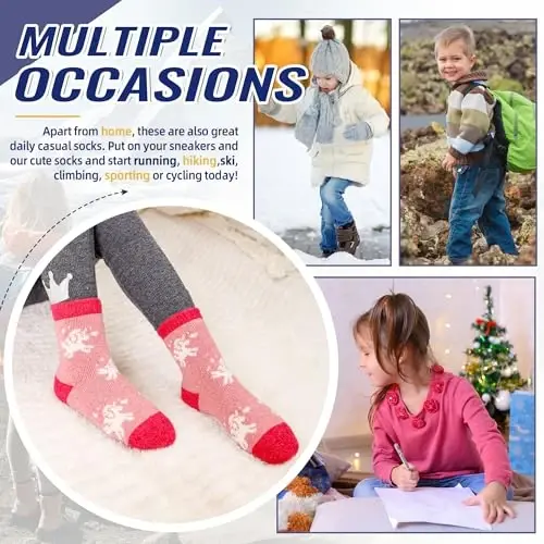 Eocom Kids Wool Socks For Boys Girls Warm Hiking Thermal Winter Cozy Soft Thick Toddlers Crew Boot Socks 6 Pairs - 6