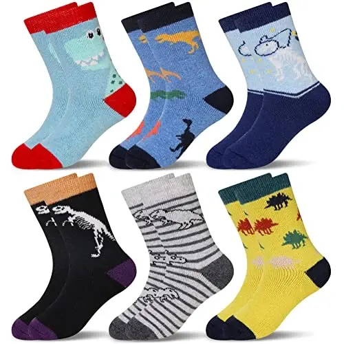 Eocom Kids Wool Socks For Boys Girls Warm Hiking Thermal Winter Cozy Soft Thick Toddlers Crew Boot Socks 6 Pairs - 1
