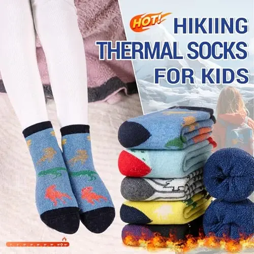 Eocom Kids Wool Socks For Boys Girls Warm Hiking Thermal Winter Cozy Soft Thick Toddlers Crew Boot Socks 6 Pairs - Eocom (1)