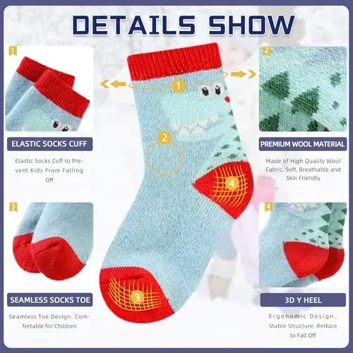 Eocom Kids Wool Socks For Boys Girls Warm Hiking Thermal Winter Cozy Soft Thick Toddlers Crew Boot Socks 6 Pairs - 4