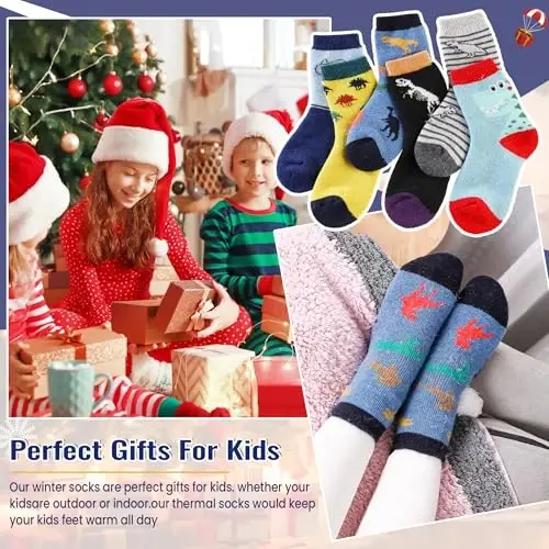 Eocom Kids Wool Socks For Boys Girls Warm Hiking Thermal Winter Cozy Soft Thick Toddlers Crew Boot Socks 6 Pairs - 5