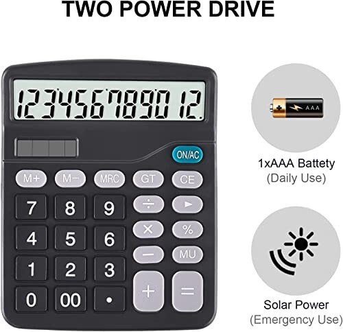 EooCoo Basic Standard Calculator 12 Digit Masaüstü Hesap Makinesi Büyük LCD Ekran ve Hassas Tuşlarla Ofis, Okul, Ev ve İş Kullanımı İçin - 4