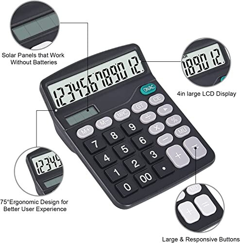 EooCoo Basic Standard Calculator 12 Digit Masaüstü Hesap Makinesi Büyük LCD Ekran ve Hassas Tuşlarla Ofis, Okul, Ev ve İş Kullanımı İçin - 5