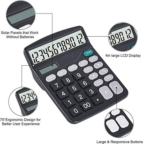 EooCoo Basic Standard Calculator 12 Digit Masaüstü Hesap Makinesi Büyük LCD Ekran ve Hassas Tuşlarla Ofis, Okul, Ev ve İş Kullanımı İçin - 5