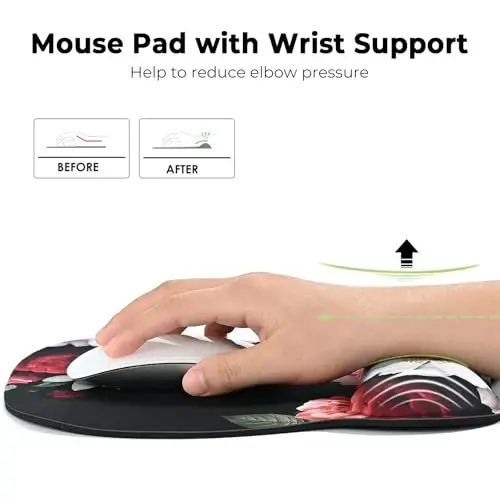 EooCoo Ergonomic Mouse Pad with Wrist Support, Mousepad with Memory Foam Wrist Rest and Non-Slip Base for Computer, Cafe, Home & Office, 9.64 x 8.26 in Office Desk Accessories - EOOCOO (1)