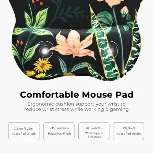 EooCoo Ergonomic Mouse Pad with Wrist Support, Mousepad with Memory Foam Wrist Rest and Non-Slip Base for Computer, Cafe, Home & Office, 9.64 x 8.26 in Office Desk Accessories - 5