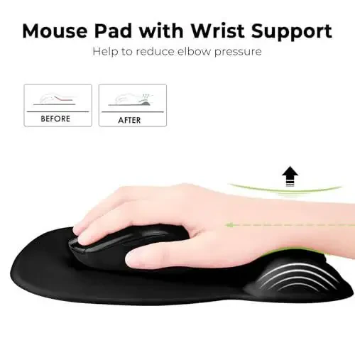EooCoo Ergonomic Mouse Pad with Wrist Support, Mousepad with Memory Foam Wrist Rest and Non-Slip Base for Computer, Cafe, Home & Office, 9.64 x 8.26 in Office Desk Accessories - 1