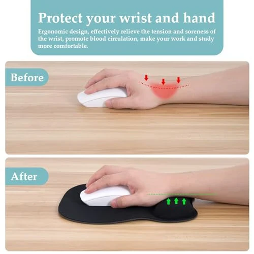 EooCoo Ergonomic Mouse Pad with Wrist Support, Mousepad with Memory Foam Wrist Rest and Non-Slip Base for Computer, Cafe, Home & Office, 9.64 x 8.26 in Office Desk Accessories - 3