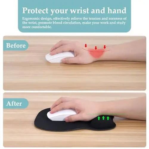 EooCoo Ergonomic Mouse Pad with Wrist Support, Mousepad with Memory Foam Wrist Rest and Non-Slip Base for Computer, Cafe, Home & Office, 9.64 x 8.26 in Office Desk Accessories - 3