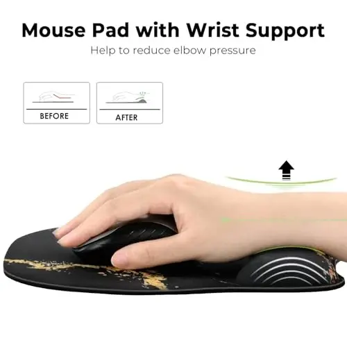 EooCoo Ergonomic Mouse Pad with Wrist Support, Mousepad with Memory Foam Wrist Rest and Non-Slip Base for Computer, Cafe, Home & Office, 9.64 x 8.26 in Office Desk Accessories - EOOCOO (1)