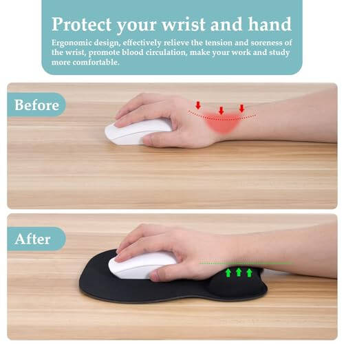 EooCoo Ergonomik Bilak Qo'llab-quvvatlash bilan Sichqoncha Pad, Xotira Ko'pik Bilak Dam olish va Sirpanmas Taglik bilan Sichqoncha Pad, Kompyuter, Kofe, Uy va Ofis uchun, 9.64 x 8.26 dyuym Ofis Stoli Aksessuarlari - 3