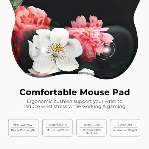 EooCoo Ergonomik bilak yostig'i bilan sichqoncha paneli, Kompyuter, kafe, uy va ofis uchun xotira ko'pikli bilak tayanchi va sirpanmaydigan taglikli sichqoncha paneli, 9,64 x 8,26 dyuym Ofis stolining aksessuarlari - 5