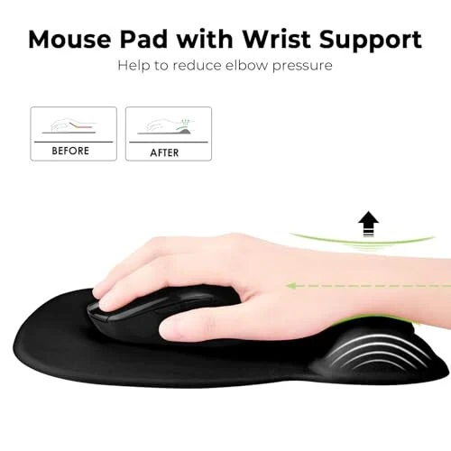 EooCoo Ergonomic Mouse Pad with Wrist Support, Mousepad with Memory Foam Wrist Rest and Non-Slip Base for Computer, Cafe, Home & Office, 9.64 x 8.26 in Office Desk Accessories - 1