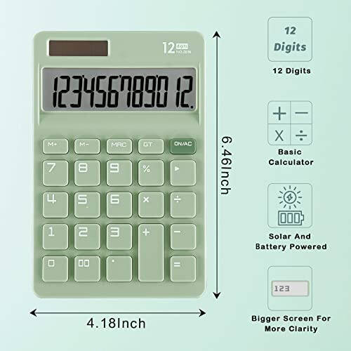 EooCoo Large Size Basic Standard Calculator, Office Desk Accessories, 12 Digit Desktop Calculator with Large LCD Display for Office, School, Home & Business Use, Modern Design - 2