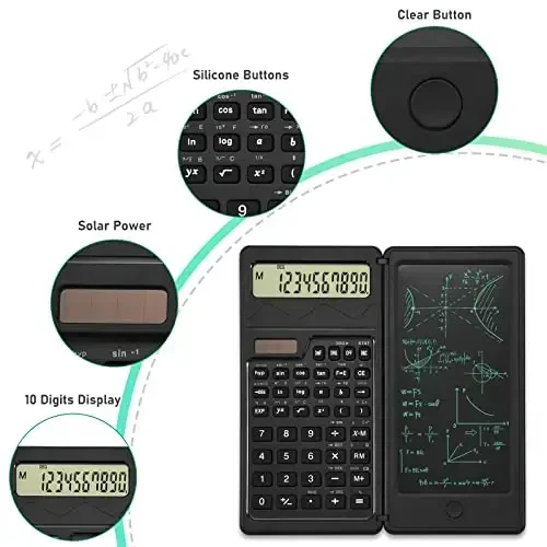 EooCoo Scientific Calculator with Notepad, 10-Digit Large Display Office Desk Calculator, Support Solar and Battery, Professional Foldable Calculator for Students, Office Desk Accessories - 3