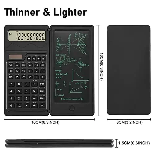 EooCoo Scientific Calculator with Notepad, 10-Digit Large Display Office Desk Calculator, Support Solar and Battery, Professional Foldable Calculator for Students, Office Desk Accessories - 4