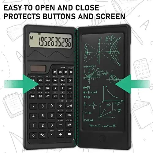 EooCoo Scientific Calculator with Notepad, 10-Digit Large Display Office Desk Calculator, Support Solar and Battery, Professional Foldable Calculator for Students, Office Desk Accessories - 7