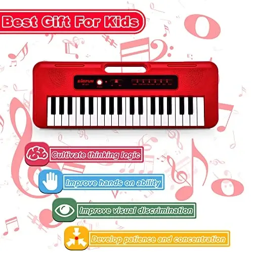 EOOLEOW Bolalar uchun pianino klaviaturasi, mikrofonli 37 klavishli portativ elektron pianino - 3 4 5 6 7 8 9 yoshli o'g'il va qizlar uchun musiqa klaviatura pianino o'yinchoqlari (qizil) - 3