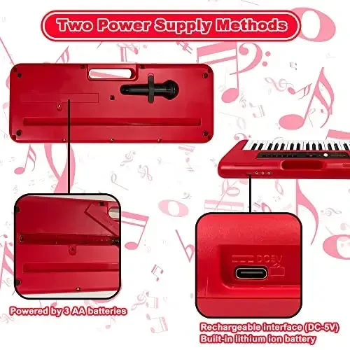 EOOLEOW Piano Keyboard for Kids, 37 Keys Portable Electronic Piano for Kids with Microphone - Music Keyboard Piano Toys for 3 4 5 6 7 8 9 Year Old Boys and Girls (Red) - 5