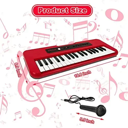 EOOLEOW Piano Keyboard for Kids, 37 Keys Portable Electronic Piano for Kids with Microphone - Music Keyboard Piano Toys for 3 4 5 6 7 8 9 Year Old Boys and Girls (Red) - 2