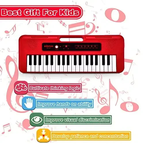 EOOLEOW Piano Keyboard for Kids, 37 Keys Portable Electronic Piano for Kids with Microphone - Music Keyboard Piano Toys for 3 4 5 6 7 8 9 Year Old Boys and Girls (Red) - 3