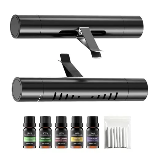 EORRZZY 2Pcs Car Air Freshener Vent Clips, Car Diffuser Essential Oils Kit with 5 Different Essential Oils (0.34oz Each) & 12 Refill Sticks, long lasting Cars fragrance for House - 1