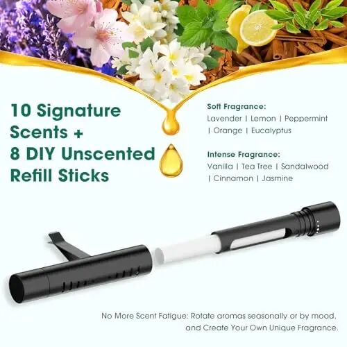 EORRZZY 2Pcs Custom Car Air Freshener Vent Clips, Scented Sticks Kit with 10 Different Aroma Bags (2 Stick Each) & 8 Unscented Refill Sticks, Long-Lasting Odor Eliminator Car Diffuser - 2