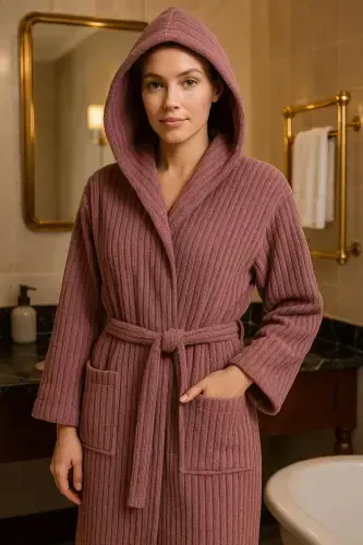 EOS Unisex Cotton Striped Hooded Bathrobe | Bridal Shower - 1