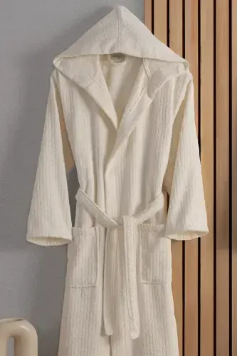 EOS Unisex Cotton Striped Hooded Bathrobe | Bridal Shower - GÜVENAL (1)
