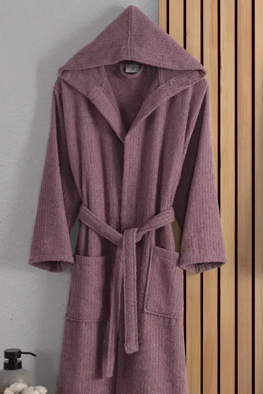 EOS Unisex Pamuk Çizgili Kapüşonlu Bornoz | To‘y sovgasi - 2