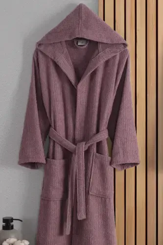 EOS Unisex Pamuklu Çizgili Kapüşonlu Bornoz | Çeyiz - GÜVENAL (1)