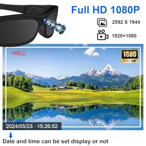 eovas Camera Sunglasses Video Glasses Camera Bluetooth Glasses Camera UV Protection Polarized Lens Sport Action Glasses for Travel, Outdoor, Cycling, Driving - 3