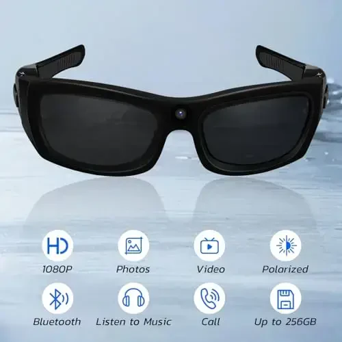 eovas Camera Sunglasses Video Glasses Camera Bluetooth Glasses Camera UV Protection Polarized Lens Sport Action Glasses for Travel, Outdoor, Cycling, Driving - 4