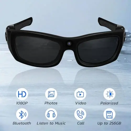 eovas Camera Sunglasses Video Glasses Camera Bluetooth Glasses Camera UV Protection Polarized Lens Sport Action Glasses for Travel, Outdoor, Cycling, Driving - 4