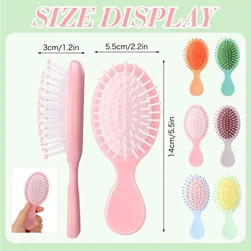 Epakh 6 Pack Mini Detangling Brushes for Kids, Toddlers, and Women - Soft Bristle Hair Brushes for Wet or Dry, Curly Hair in 6 Bright Colors - 9
